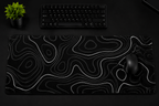 Midnight Contours Extended Desk Pad – Black & White Topographic Design
