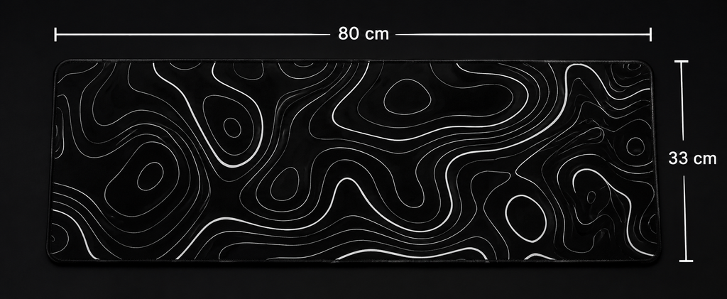 Midnight Contours Extended Desk Pad – Black & White Topographic Design