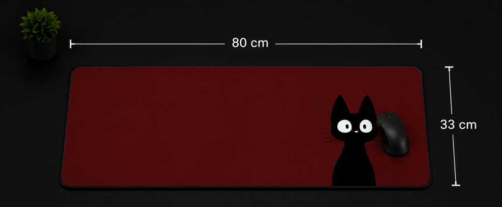 Midnight Neko Anime Desk Pad – Minimalist Black Cat Extended Mouse Pad