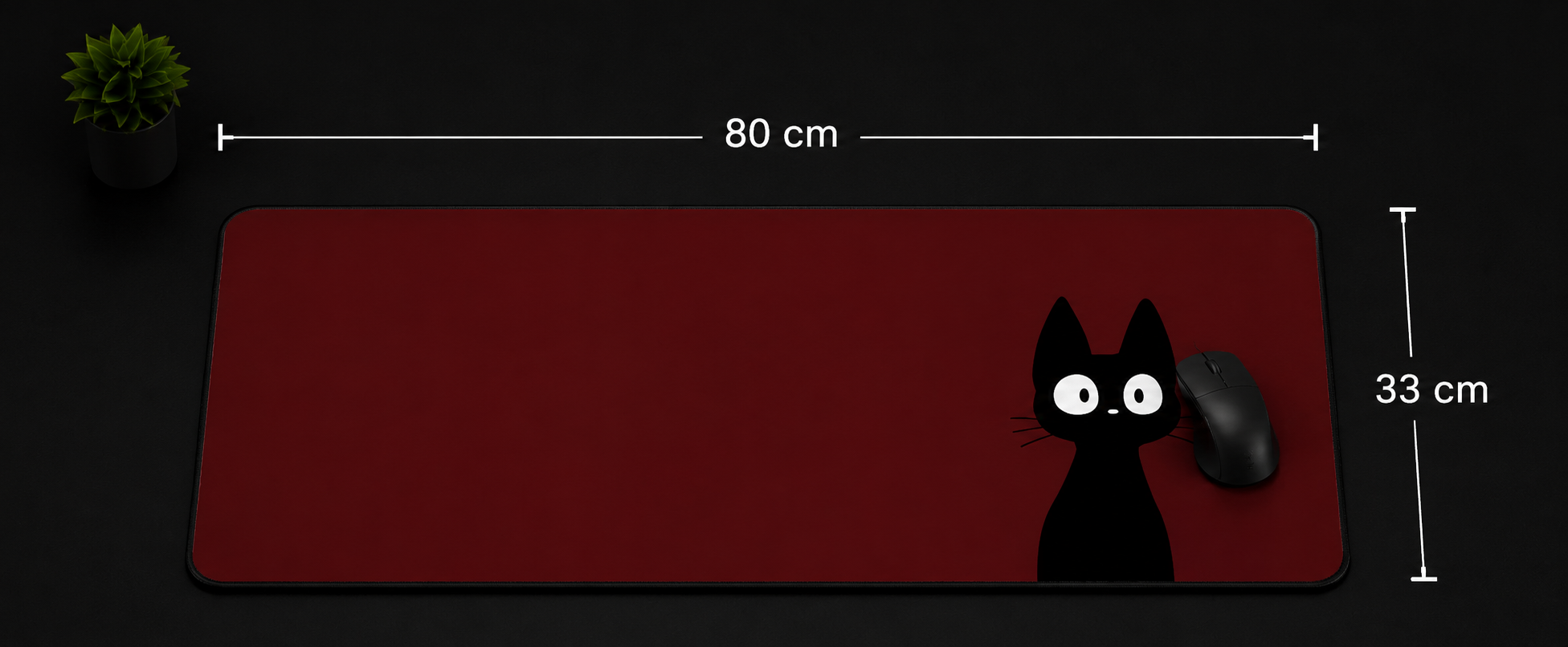 Midnight Neko Anime Desk Pad – Minimalist Black Cat Extended Mouse Pad