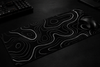 Midnight Contours Extended Desk Pad – Black & White Topographic Design
