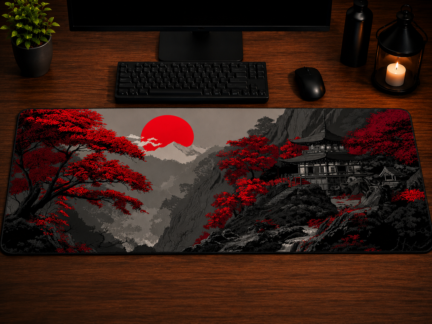 Crimson Horizon – Premium Extended Desk Pad