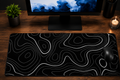 Midnight Contours Extended Desk Pad – Black & White Topographic Design