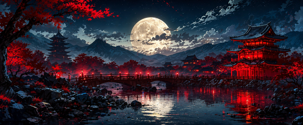 Tsukiyomi – Japanese Moonlit Landscape Premium Desk Pad