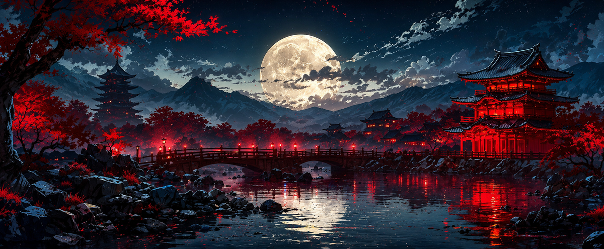 Tsukiyomi – Japanese Moonlit Landscape Premium Desk Pad